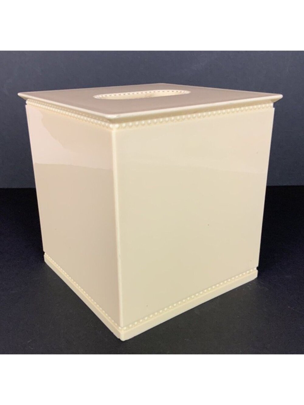 Allure Home Creations Beaded Plastic Tissue Box Cover Cream Square Bath Decor